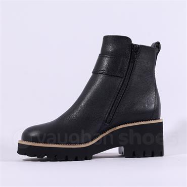 Paul Green Strap Buckle Wedge Heel Boot - Black Leather